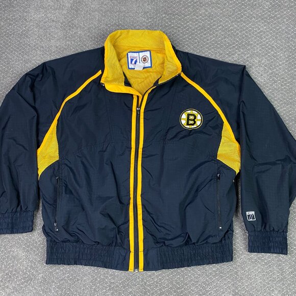 Boston Bruins Jacket Men's XL Black Vintage Logo 7 Windbreaker 90s NHL Hockey - Picture 5 of 11